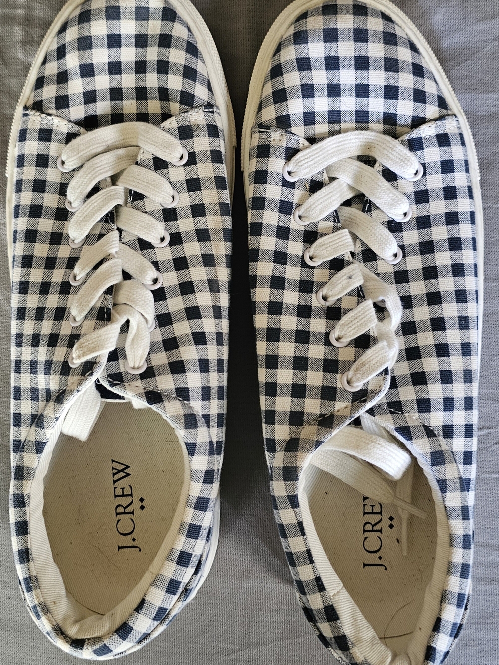 J. Crew Factory Women's Navy and White Gingham Canvas Sneakers